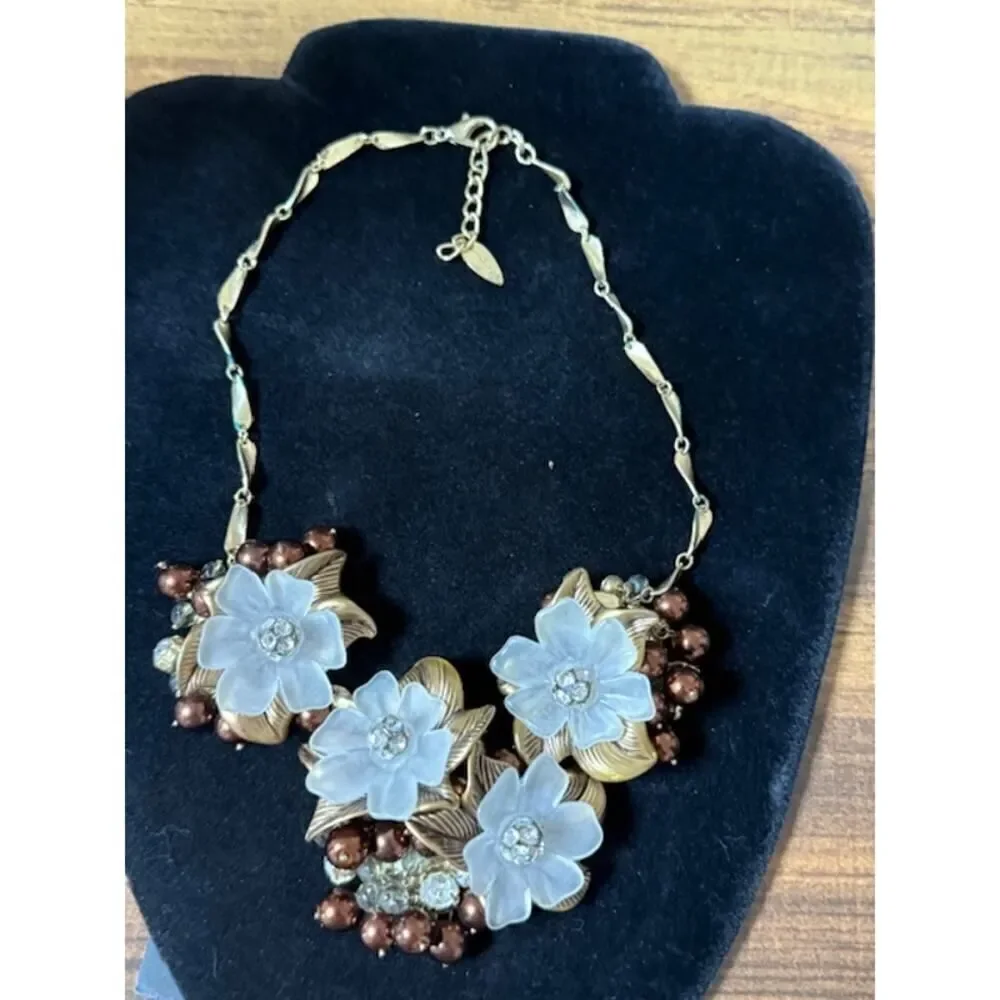 Coldwater Creek Chocolate Brown Flower Statement Collar Necklace 18-21